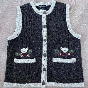 Vtg Cable Knit Embroidered Sweater Vest sz M - Cocoa & Cream with Sprinkles